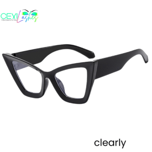 Large Frame Cat Eye Sunglasses - Black Frame - Clearly